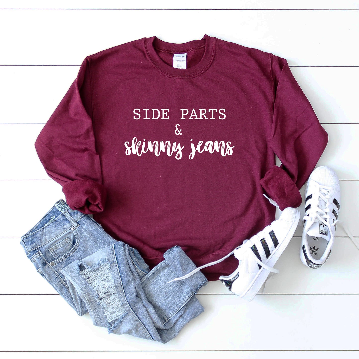 Side Parts and Skinny Jeans Sweatshirt